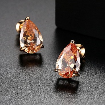 Lovers Tears AAA Zircon Earrings Water Drops 8*12 Zircon Champagne Gold Real Gold Plating Female