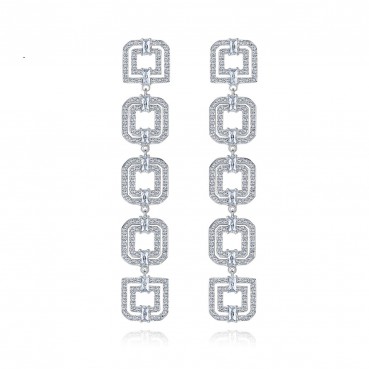 AAA Zircon Twin Door Earrings Long Style Fashionable OL Style Earrings Wholesale Women