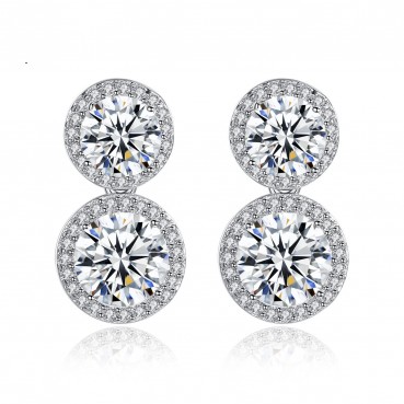 AAA zircon pavé inlaid earrings 18K white gold plating factory wholesale female