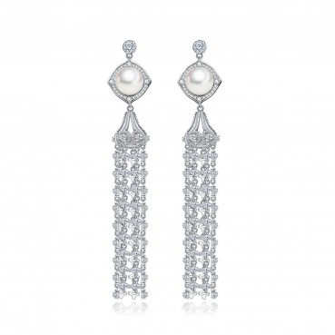 Amorous AAA diamond-studded zircon natural pearl steamed bun beads 10-10.5mm European and American earrings