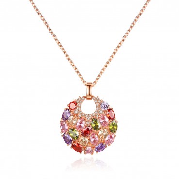 European and American flowers and moon round color simple necklace copper inlaid colorful zircon pendant necklace