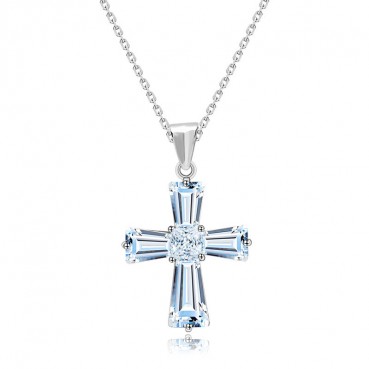 Speaking Pendant Necklace Copper Inlaid 3A Zircon Korean Version Crystal Clear Cross Necklace Factory Wholesale