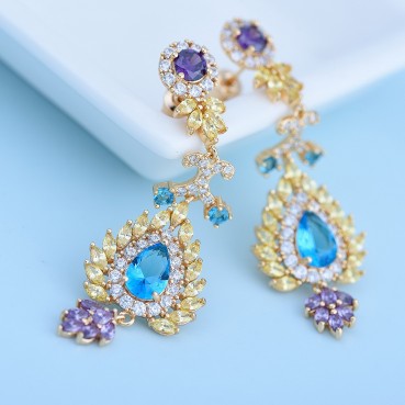 Korean style popular long pendant earrings AAA zircon pavé factory wholesale women