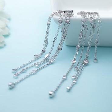 Falling Star Lake S925 Silver Needle Earrings Fashionable and fashionable zircon long tassel bridal earrings