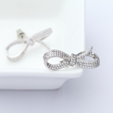 Lucky Bow Earrings Atmospheric Korean AAA Zircon Womens Earrings