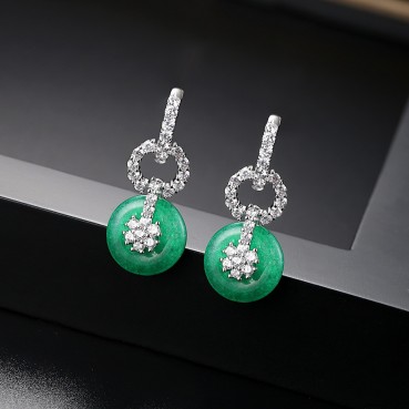 Powder makeup jade earrings AAA zircon green jade earrings earrings Korean new jewelry earrings gift women