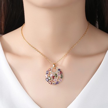 European and American flowers and moon round color simple necklace copper inlaid colorful zircon pendant necklace