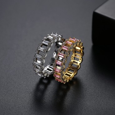 Copper inlaid zircon ladies geometric ring European and American fashion new color ring factory wholesale