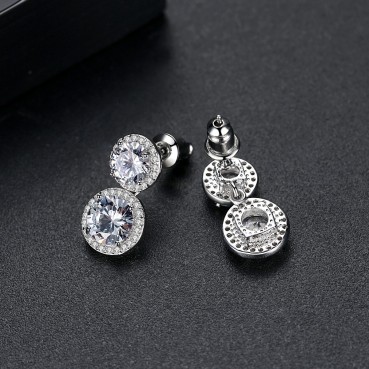 AAA zircon pavé inlaid earrings 18K white gold plating factory wholesale female