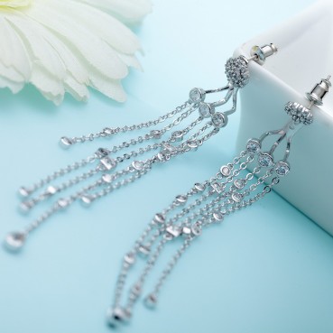 Falling Star Lake S925 Silver Needle Earrings Fashionable and fashionable zircon long tassel bridal earrings