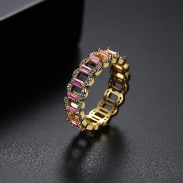 Copper inlaid zircon ladies geometric ring European and American fashion new color ring factory wholesale