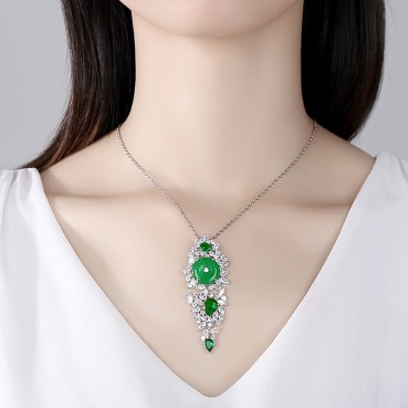 Nan Sheng necklace European and American temperament fashion banquet ladies green chalcedony long clavicle chain