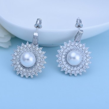 Copper Inlaid 3A Zircon Fashion Pearl Womens Earrings Wholesale Gifts