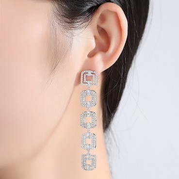 AAA Zircon Twin Door Earrings Long Style Fashionable OL Style Earrings Wholesale Women