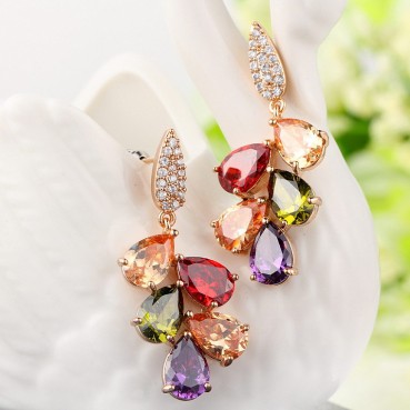 Colorful crystal European and American earrings inlaid with zircon, ethnic style earrings, copper inlaid 3A zircon