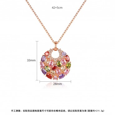 European and American flowers and moon round color simple necklace copper inlaid colorful zircon pendant necklace