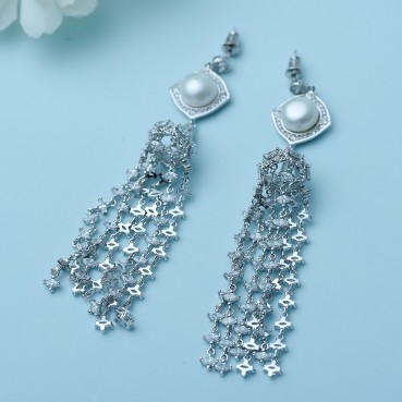 Amorous AAA diamond-studded zircon natural pearl steamed bun beads 10-10.5mm European and American earrings