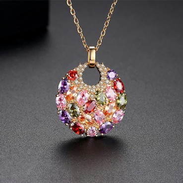 European and American flowers and moon round color simple necklace copper inlaid colorful zircon pendant necklace