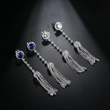 Wind Xiao Earrings AAA Zircon Inlaid Fashion Long Tassel Korean Style Earrings Manufacturer Wholesale Women