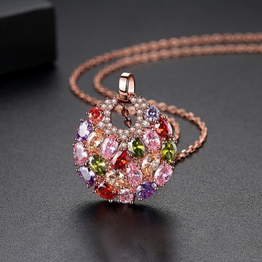 European and American flowers and moon round color simple necklace copper inlaid colorful zircon pendant necklace