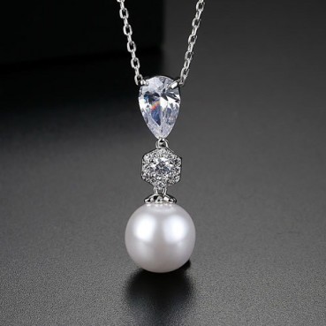 Face Necklace AAA Zircon Pearl Pendant Water Drop Necklace Necklace Korean Fashion Jewelry Manufacturer