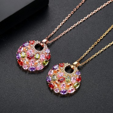 European and American flowers and moon round color simple necklace copper inlaid colorful zircon pendant necklace