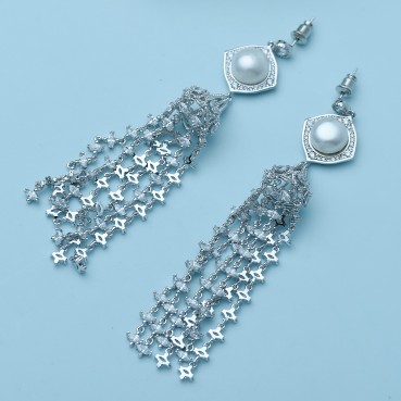 Amorous AAA diamond-studded zircon natural pearl steamed bun beads 10-10.5mm European and American earrings