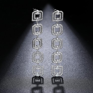 AAA Zircon Twin Door Earrings Long Style Fashionable OL Style Earrings Wholesale Women