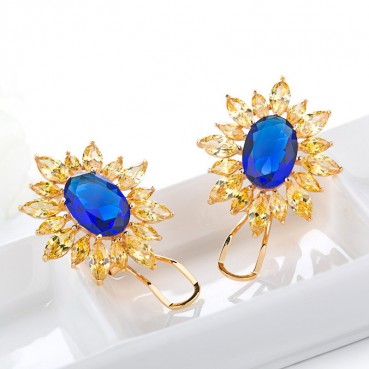 Lotus pond moonlight AAA zircon ear clip earrings European and American temperament dinner ladies earrings