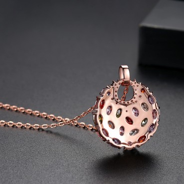 European and American flowers and moon round color simple necklace copper inlaid colorful zircon pendant necklace