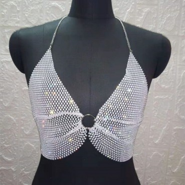 European beauty hot metal sequins deep V halterneck top in stock