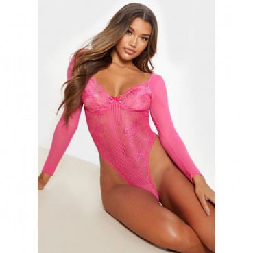 The new source of lace mesh splicing shapewear gathers long-sleeved bodysuit