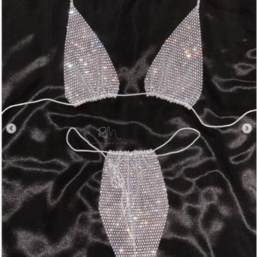 New metal sequins hot diamond three-point strap sexy split suit