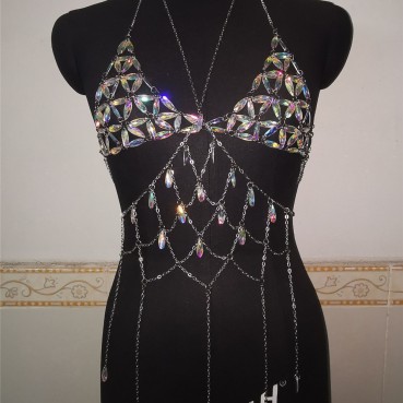 European and American sources of summer new hot style metal sequins crystal gem bra chain