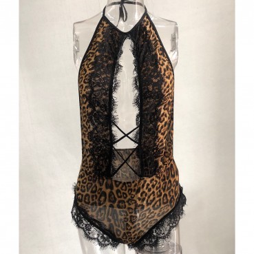 European station new snake print leopard print backless sexy one-piece in stock