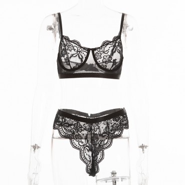 Fashion lace gather sexy lingerie female suit