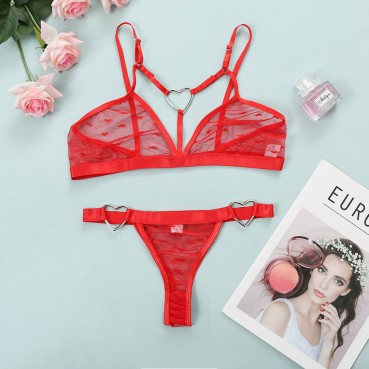 High-end quality new love lace perspective sexy underwear set