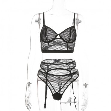 Womens sexy lingerie lace stitching sexy three-piece in stock