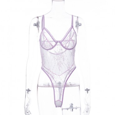 Lace underwear see-through hollow V-neck sexy sling sexy one-piece