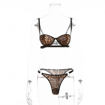 Hot sale sexy leopard print lingerie set with steel ring