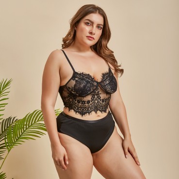 European and American womens plus size sexy lace lingerie top