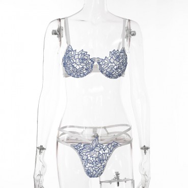 New fashion embroidery see-through lace sexy lingerie set