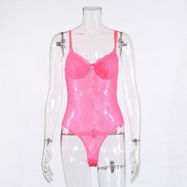 New female bottoming one-piece lace mesh stitching sex appeal body shaping bodysuit