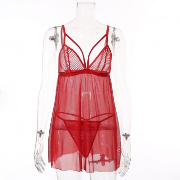 European and American lace mesh stitching sexy suspender nightdress