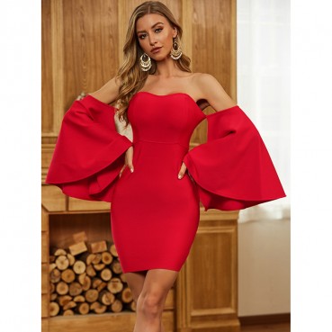 One-shoulder puffy sleeve dress