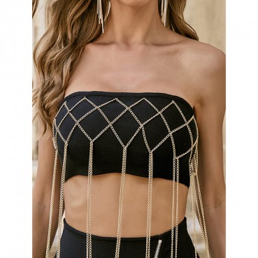 Sexy tube top chain fake two thin knit tight-fitting dress