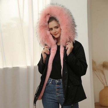 Pai overcome female winter new style raccoon fur collar detachable rabbit fur liner short small child fur