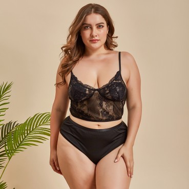 European and American womens plus size sexy lace lingerie top