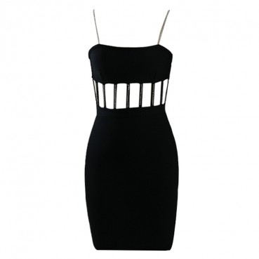 2021 new European and American fashion sexy black diamond suspenders ladies hollow dress tight bandage dress skirt