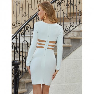 2021 autumn and winter womens sexy cut air quality slim-fit square neck long-sleeved bandage bag hip dress